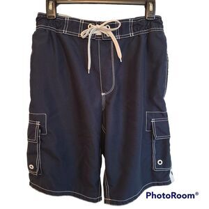 Men's Old Navy Retro Board Shorts Swim Trunks Cargo Shorts Navy Size Small VTG